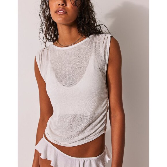 NWOT Free People Elegant White Sleeveless Top, Tank Top, Ruched, Small - Picture 1 of 4